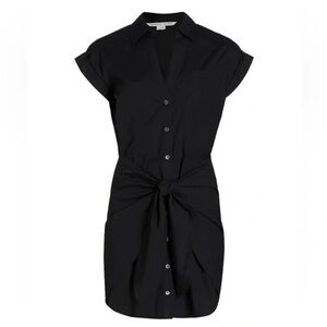 Veronica Beard Aimee Cotton-Blend Tie-Waist Shirtdress black size 6